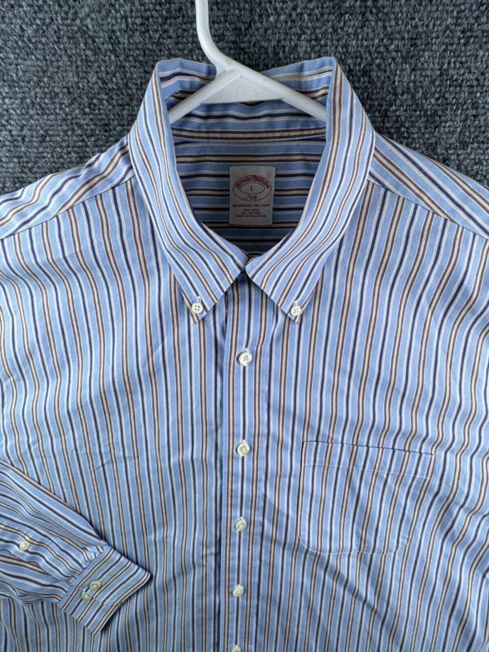 Brooks Brothers Men Long Sleeve Button Up Shirt Striped Blue Brown Large Cotton